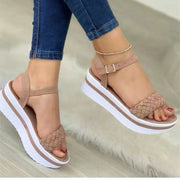Womens Sandals Summer New Solid Color All-match Buckle Braided Platform Ladies Roman Shoes Outdoor Casual Female Sandals