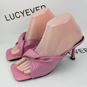 Lucyever Brand Design Big Square Toe Slippers Women 2022 Summer Thin High Heels Sandals Woman New Soft Pu Leather Outdoor Slides