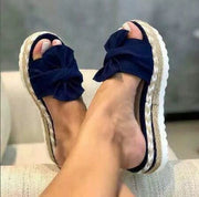 Women Slippers Summer 2020 Platform Wedges Mid Heels Bow Tie Peep Toe Fashion Slides Beach Outdoor Ladies Shoes Zapatos De Mujer