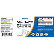 Nutricost Vitamin B12 (Methylcobalamin) 2000mcg, 120 Capsules - Vegetarian Caps, Non-GMO, Gluten Free B12 Supplement
