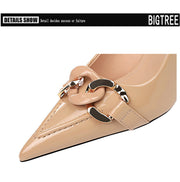 New Thin High Heels Women Elegant Casual Patent Leather Dress Shoes Pumps Pointed Metal Belt Buckle Fashion Spring Summer Autumn