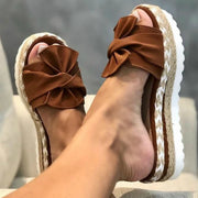 Women Slippers Summer 2020 Platform Wedges Mid Heels Bow Tie Peep Toe Fashion Slides Beach Outdoor Ladies Shoes Zapatos De Mujer