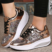 Women Casual Glitter Shoes Mesh Flat Shoes Ladies Sequin Vulcanized Shoes Lace Up Sneakers Outdoor Sport Running Shoes 2022