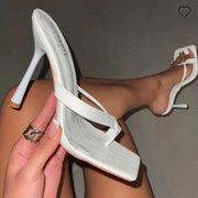 Elegant Ladies High Heels 2022 Summer New Stiletto Flip Flops European And American Embossed Pattern Catwalk Women's Shoes