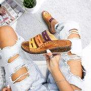 New Women Summer Non-slip PU Platform Flat Slippers Flip Flops Female Romanesque Shoes Top Quality Beach Outdoor Women Sandals