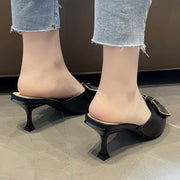 Lucyever Fashion Bowknot High Heels Shoes for Women 2022 Summer Chain Pointed Toe Slippers Woman Stiletto Heeled Mules Sandals