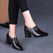Fashion All-match Soft Leather Mid-heel High Heels