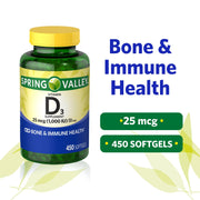 Spring Valley Vitamin D3 Softgels;  25mcg;  1; 000 IU;  450 Count
