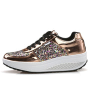 Women Casual Glitter Shoes Mesh Flat Shoes Ladies Sequin Vulcanized Shoes Lace Up Sneakers Outdoor Sport Running Shoes 2022