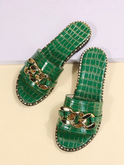 Fashion Sexy Chain Lock Solid Color Plus Size 2022 Summer New Style Roman Style Flat Outdoor Female Slippers Women Sandals