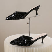 Women's new trend fashion pointy sequin heels French ins stiletto half slippers