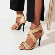 New Women Shoes Chain Zipper High Heel Sandals