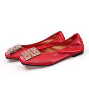 Comemore Leather Slip on Shoes for Women Ballet Flats Shallow Female Flat Shoe Red Spring Summer Fashion Moccasins