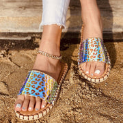 Summer Fashion New Women's Slipper Outdoor Beach Slip On Bling Female Flat Slipper Casual Print Colorful Ladies Sandals