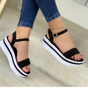 Womens Sandals Summer New Solid Color All-match Buckle Braided Platform Ladies Roman Shoes Outdoor Casual Female Sandals