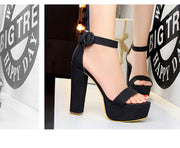 Women Pumps; Thick heel super thin high-heeled shoes; sexy women's shoes; open toe; belt buckle sandals
