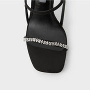 2022 Spring New Ladies Rhinestone Decoration Square Head High Heel Sexy Sandals Bridesmaid Dress Shoes Banquet Women's Shoes