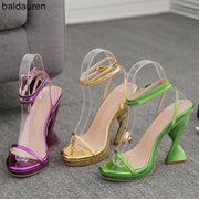 Baldauern Summer Women Sandals Round Toe High Heels Fashion Ankle Buckle Strap High Heel Fashion Big Size Party Shoes