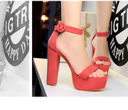 Women Pumps; Thick heel super thin high-heeled shoes; sexy women's shoes; open toe; belt buckle sandals