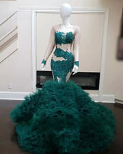 Green Prom Dresses 2023 Applique Beading Mermaid Party Dress Ling Sleeve Evening Gown