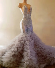 Elegant Prom Dresses 2023 Riffles Beading Applique Mermaid Party Dress for Women Evening Gown