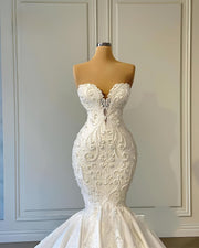 Sexy Wedding Dresses Mermaid Sweetheart Satin Tulle Crystal Beaded Luxury Formal Real Bride Dress Custom Made DE44