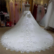 Real Sample Vestido De Noiva Ball Gown Sweetheart Tulle Lace Crystal Beaded Elegant Wedding Dresses Long Train KA04M