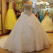 Luxury Ball Gown Fluffy Sweetheart Crystal Beading Diamond Wedding Dresses Real Photo Vestidos De Novia Custom Made WS68M