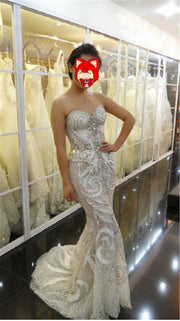 Custom Made Luxurious Sexy Mermaid Wedding Dresses Sweetheart Crystal Beaded Diamond Long Formal Bridal Gowns WD07M