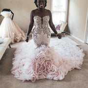 Wedding Dress Mermaid Big Train Sweetheart Crystal Beaded Sequins Luxury Sexy Bride Dress Custom Made KW41