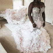 Wedding Dress Mermaid Big Train Sweetheart Crystal Beaded Sequins Luxury Sexy Bride Dress Custom Made KW41
