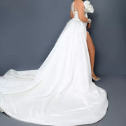 Elegant Mermaid Wedding Dresses Sexy Side Slit Muslim Bridal Gowns for Bride Satin Lace Long Sleeves Vestidos De Novia 2023 FH08