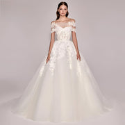 Illusion A Line Elegant Appliques Wedding Dress Off Shoulder V Neck Bridal Gowns Floor-Length Custom Vestido De Noiva CC66S