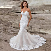 Sexy Wedding Dress Mermaid Strapless Tulle Lace Appliques Flowers 2023 New Design Bridal Gowns Custom Size MK04M