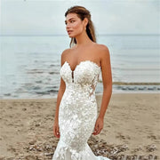 Sexy Wedding Dress Mermaid Strapless Tulle Lace Appliques Flowers New Design Bridal Gowns Custom Size MK04M