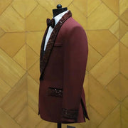 Men's Burgendy Sequin Suit (Jacket + Pants + Vest )