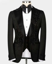 Black Elegant 3D Floral Lace Pearls Men Suits Two Pieces (Jacket+Pants)