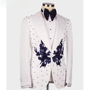 Men's White Blue Beaded Suit 2024 (Jacket + Pants )