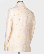 Men's Cream White and Gold Applique Beaded Suit  (Jacket + Pants + Vest )