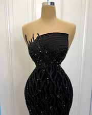 AlanModa Elegant Black Evening Dresses Long Beading Sequin Wedding Guest Party Gowns Custom Made Vestidos De Noche