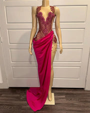 Pink Diamond Detachable Train Prom Dress