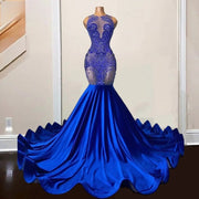 Luxury Diamond Prom Dresses Sheer Neck Long Party Frocks For Women See Through Formal Occasion Dress Evening Wear