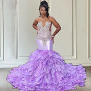 Icy Diamond Feather Purple Mermaid Prom Dress
