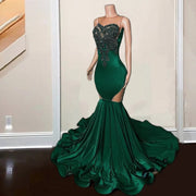 Elegant Green Sheer Neck Rhinestone Mermaid Prom Dress