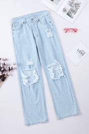 Light Wash Cut out Distressed High Waist Jeans