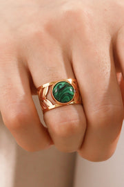 Gold Plated Malachite Leaf Ring