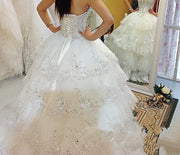 white Ball Gown Fluffy Wedding Dresses Plus Size Tulle Lace Crystal Diamond Wedding Gowns