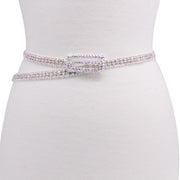 Front Rectangle Buckle with 2 Row Rhinestone Belt