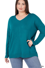 PLUS HI LOW GARMENT DYED FRONT SEAM SWEATER