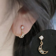 Gold Zircon Crescent Earring